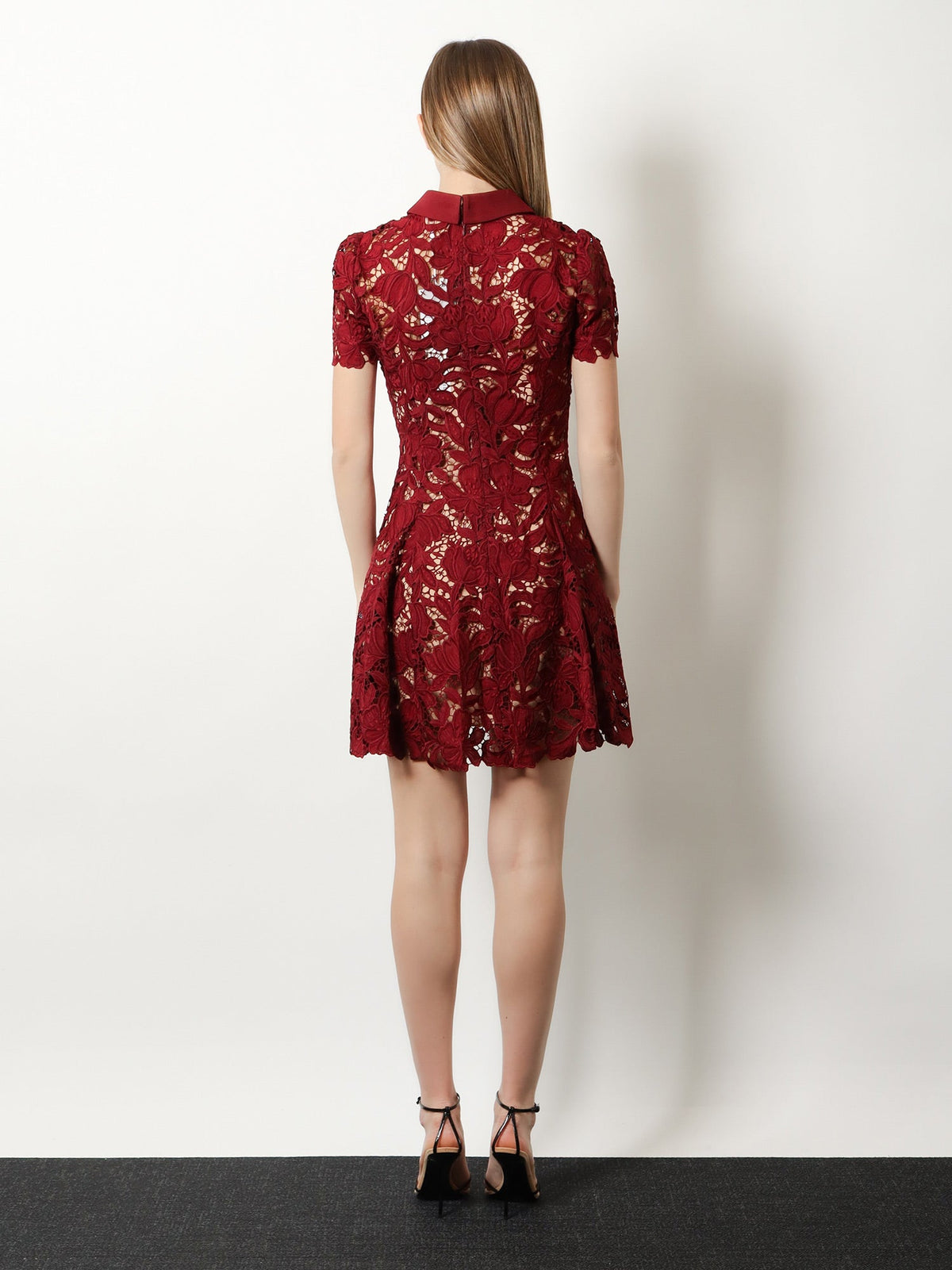 Self Portrait Lace Mini Dress - Burgundy