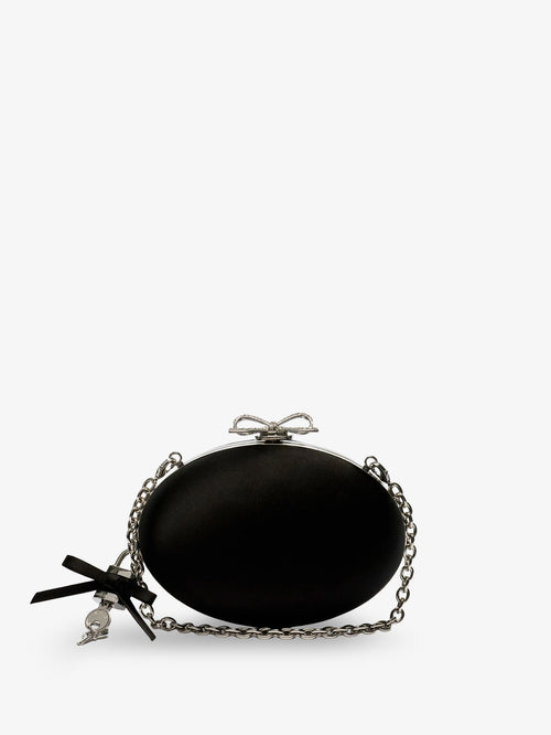 Self Portrait Oval satin clutch bag - Black