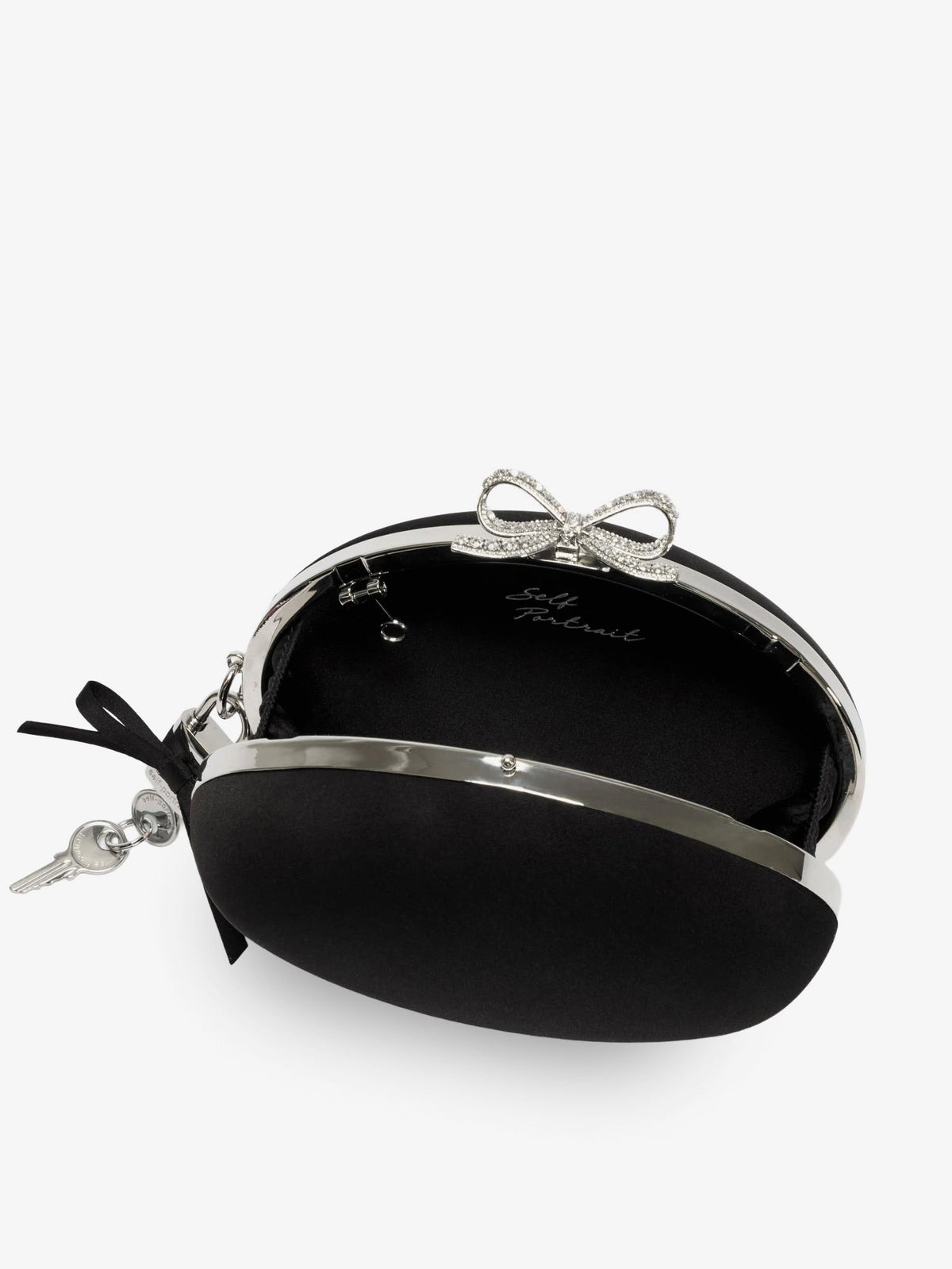 Self Portrait Oval satin clutch bag - Black