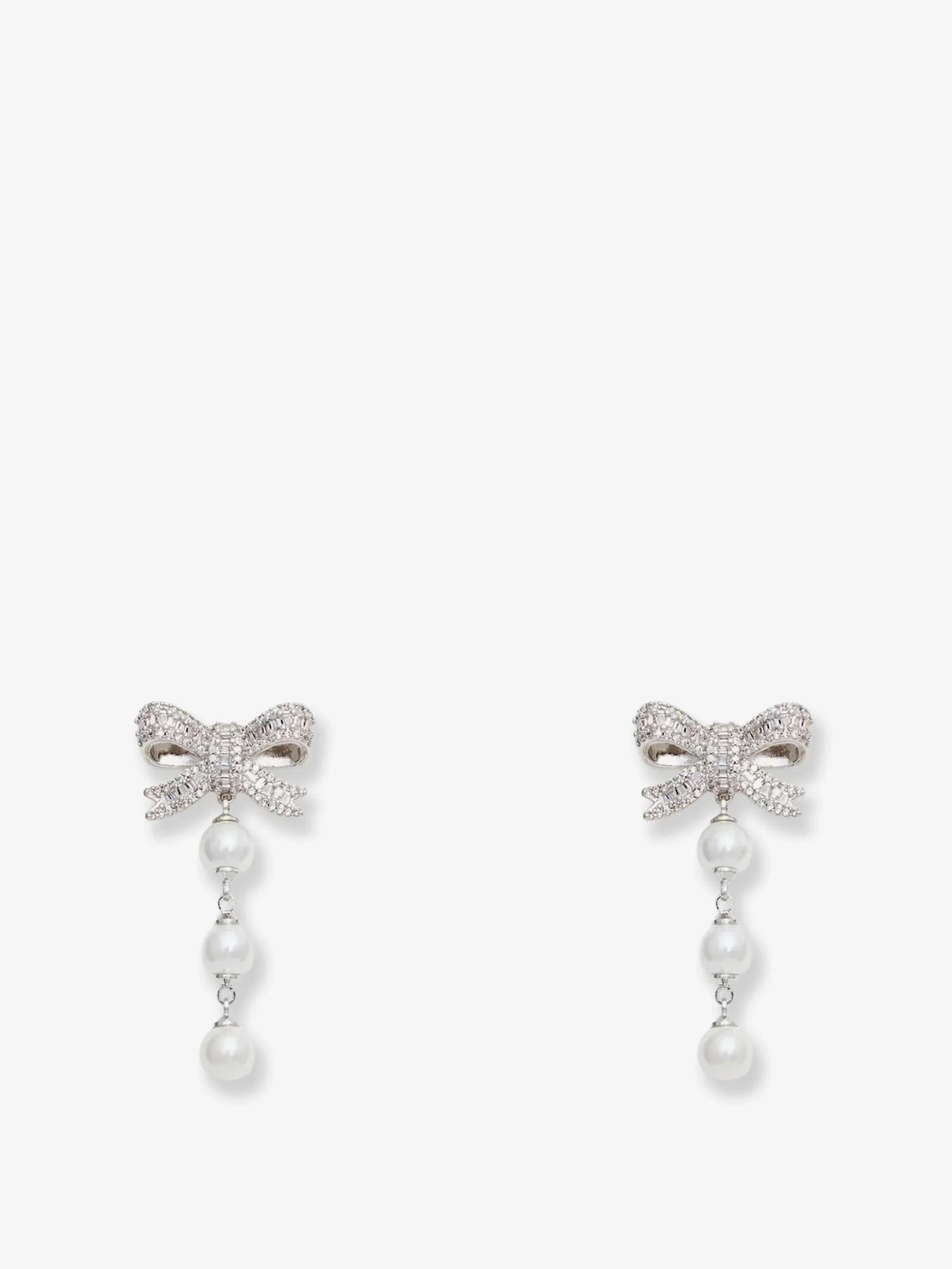 Self Portrait Crystal Bow Pearl Droplet Earrings