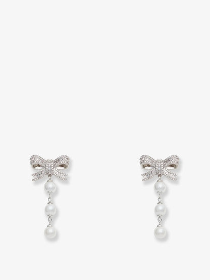 Self Portrait Crystal Bow Pearl Droplet Earrings