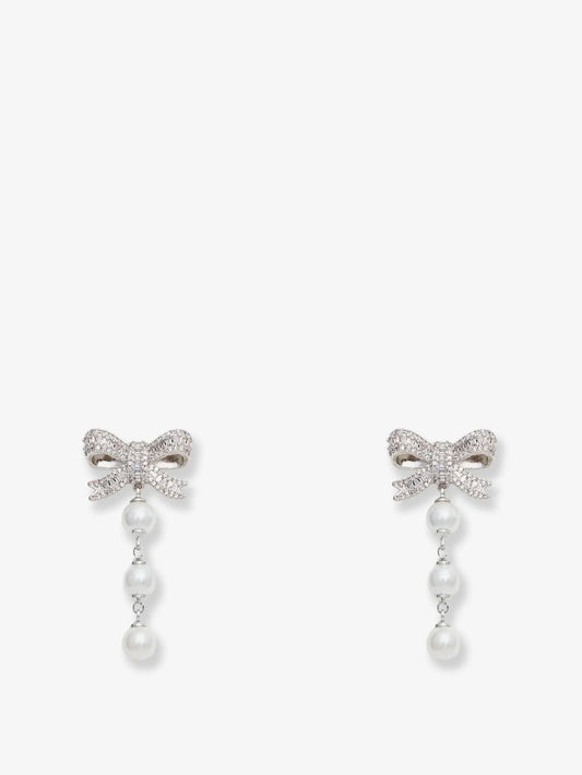 Self Portrait Crystal Bow Pearl Droplet Earrings