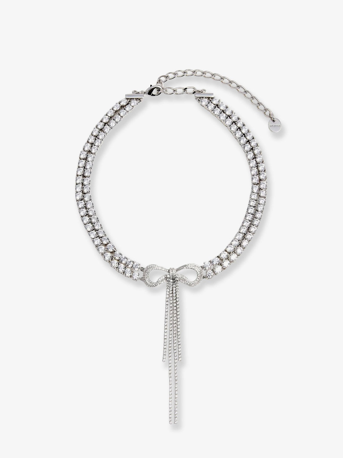 Self Portrait Double Crystal Bow Choker - Silver