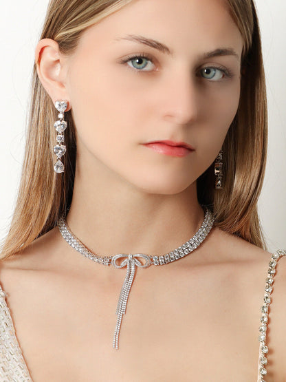 Self Portrait Double Crystal Bow Choker - Silver