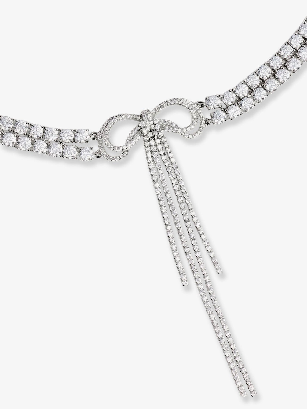 Self Portrait Double Crystal Bow Choker - Silver