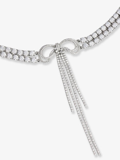 Self Portrait Double Crystal Bow Choker - Silver