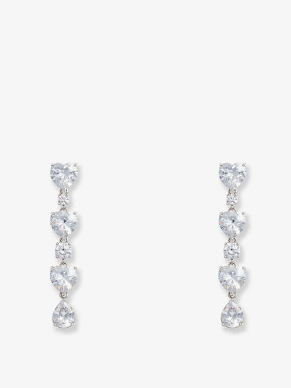 Self Portrait Crystal Heart Tiered Earrings - Silver