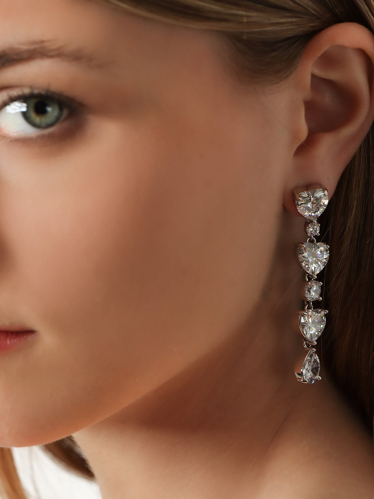 Self Portrait Crystal Heart Tiered Earrings - Silver