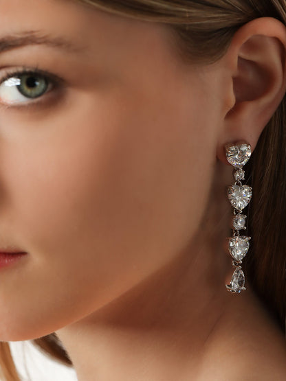 Self Portrait Crystal Heart Tiered Earrings - Silver