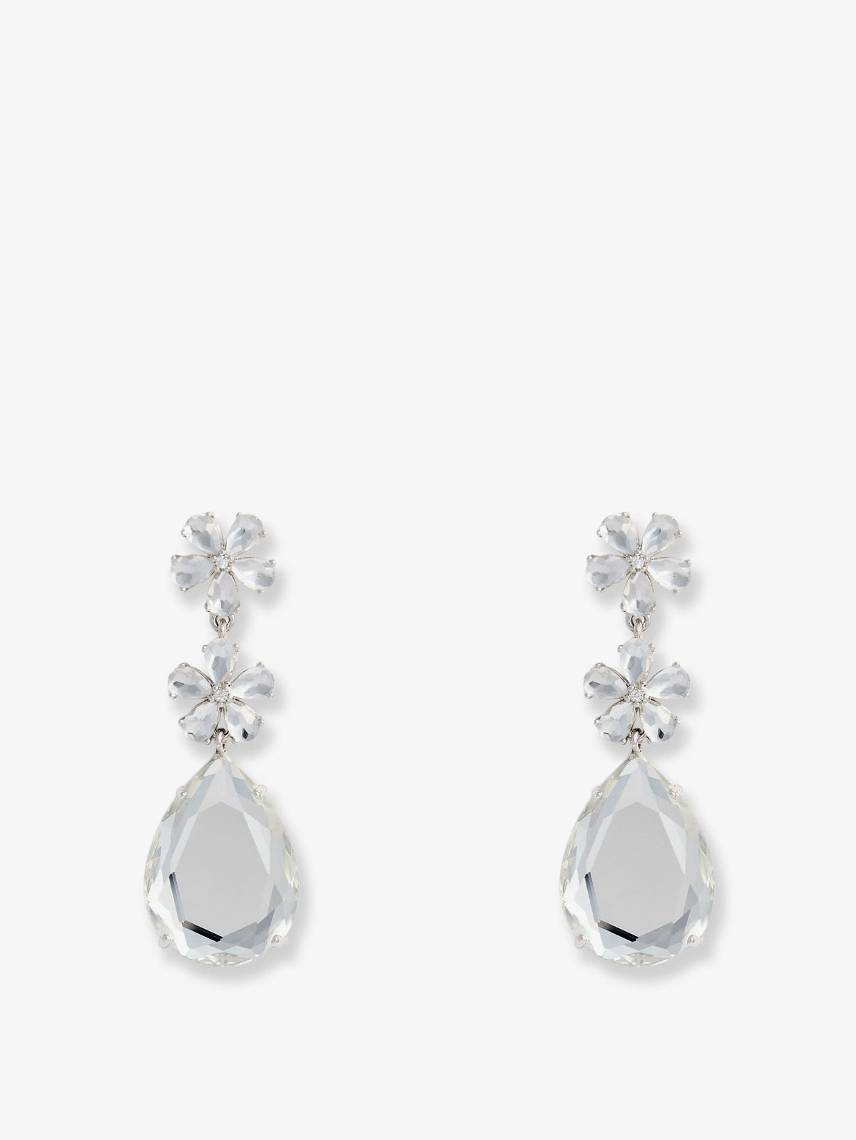 Self Portrait Crystal Flower Tiered Earrings - Silver