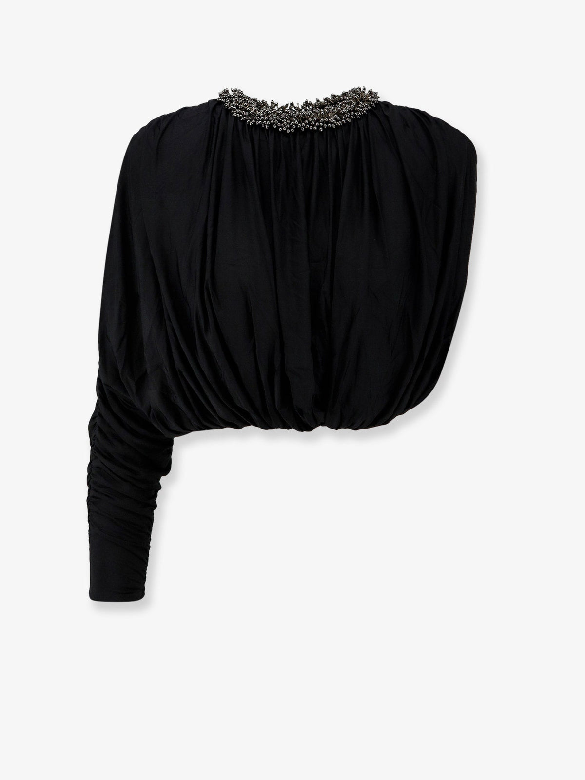 Self-Portrait Jerset top with asymmetric sleeves - Black