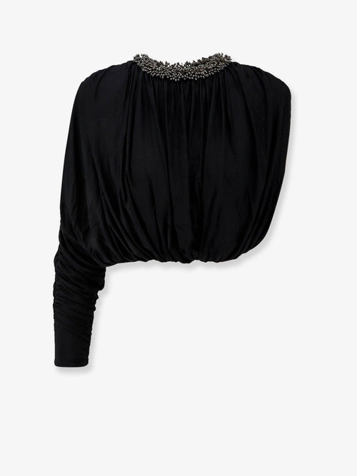 Self-Portrait Jerset top with asymmetric sleeves - Black