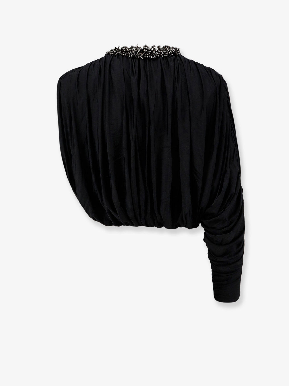 Self-Portrait Jerset top with asymmetric sleeves - Black