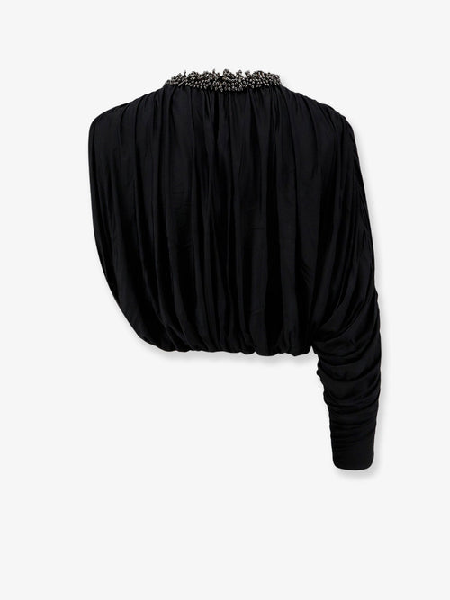 Self-Portrait Jerset top with asymmetric sleeves - Black