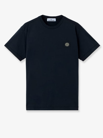 Stone Island Cotton T-shirt with front logo patch - Navy Blue