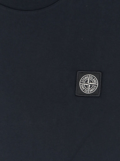 Stone Island Cotton T-shirt with front logo patch - Navy Blue