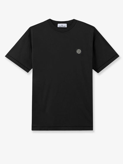 Stone Island Cotton T-shirt with front logo patch - Black