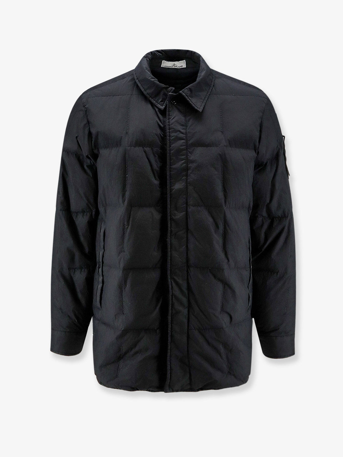 Stone Island Garment Dyed Crinkle Reps NY  recycled nylon down jacket with side logo patch - Black