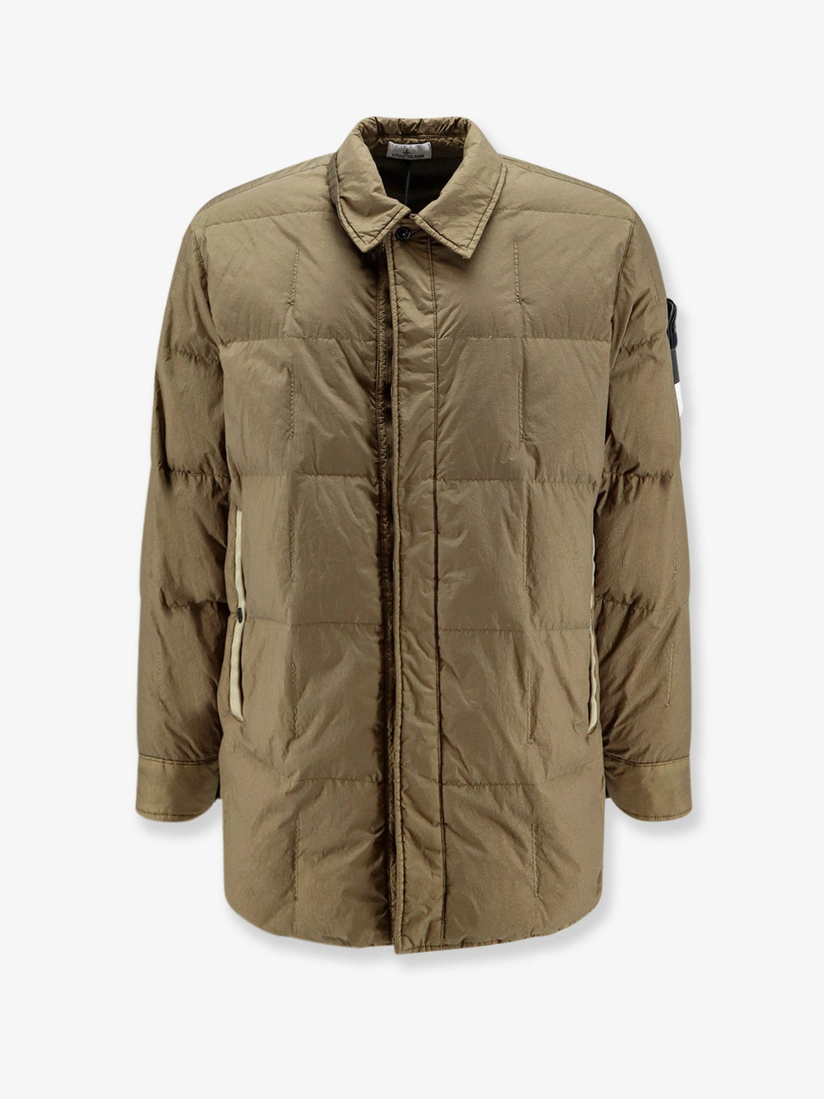 Stone Island Garment Dyed Crinkle Reps NY recycled nylon down jacket with side logo patch - Military Green