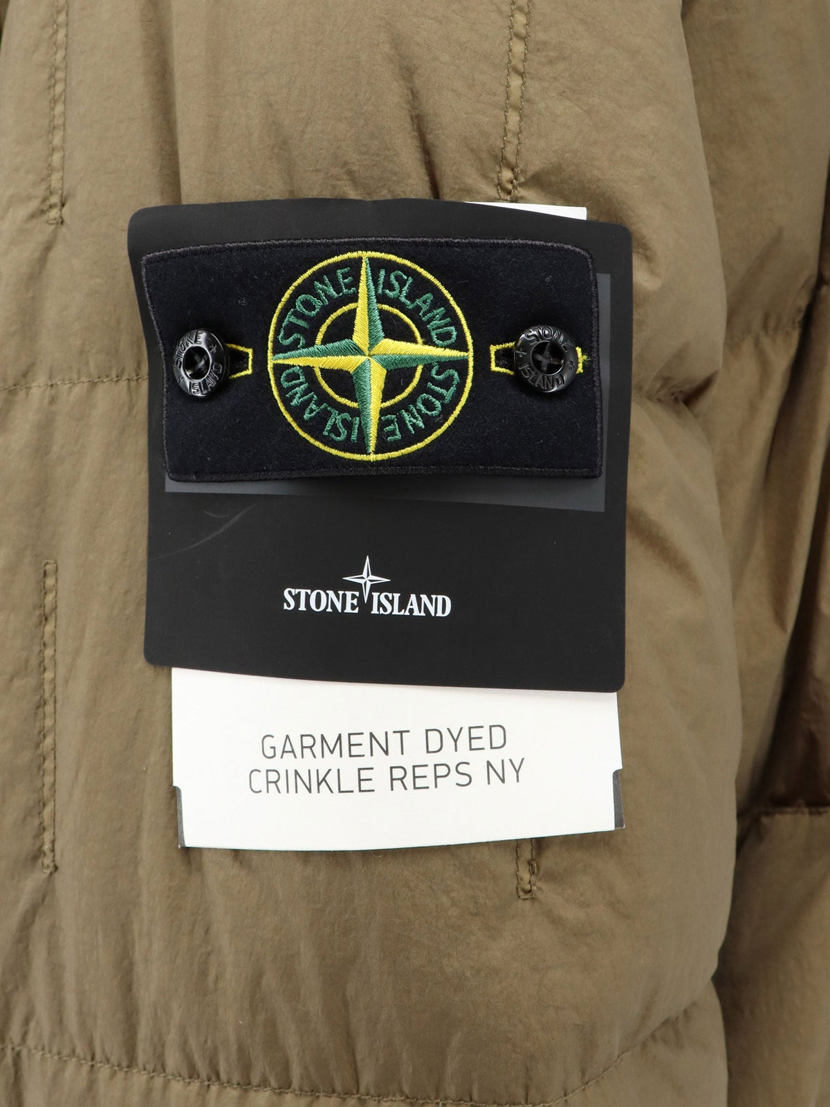 Stone Island Garment Dyed Crinkle Reps NY recycled nylon down jacket with side logo patch - Military Green