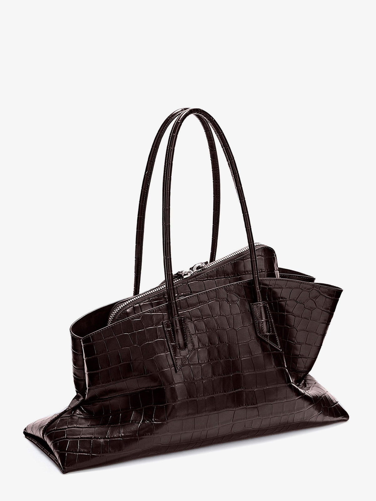 The Attico La Passeggiata Medium croc-effect leather shoulder bag - Coffee