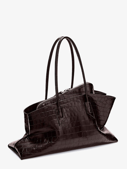 The Attico La Passeggiata Medium croc-effect leather shoulder bag - Coffee