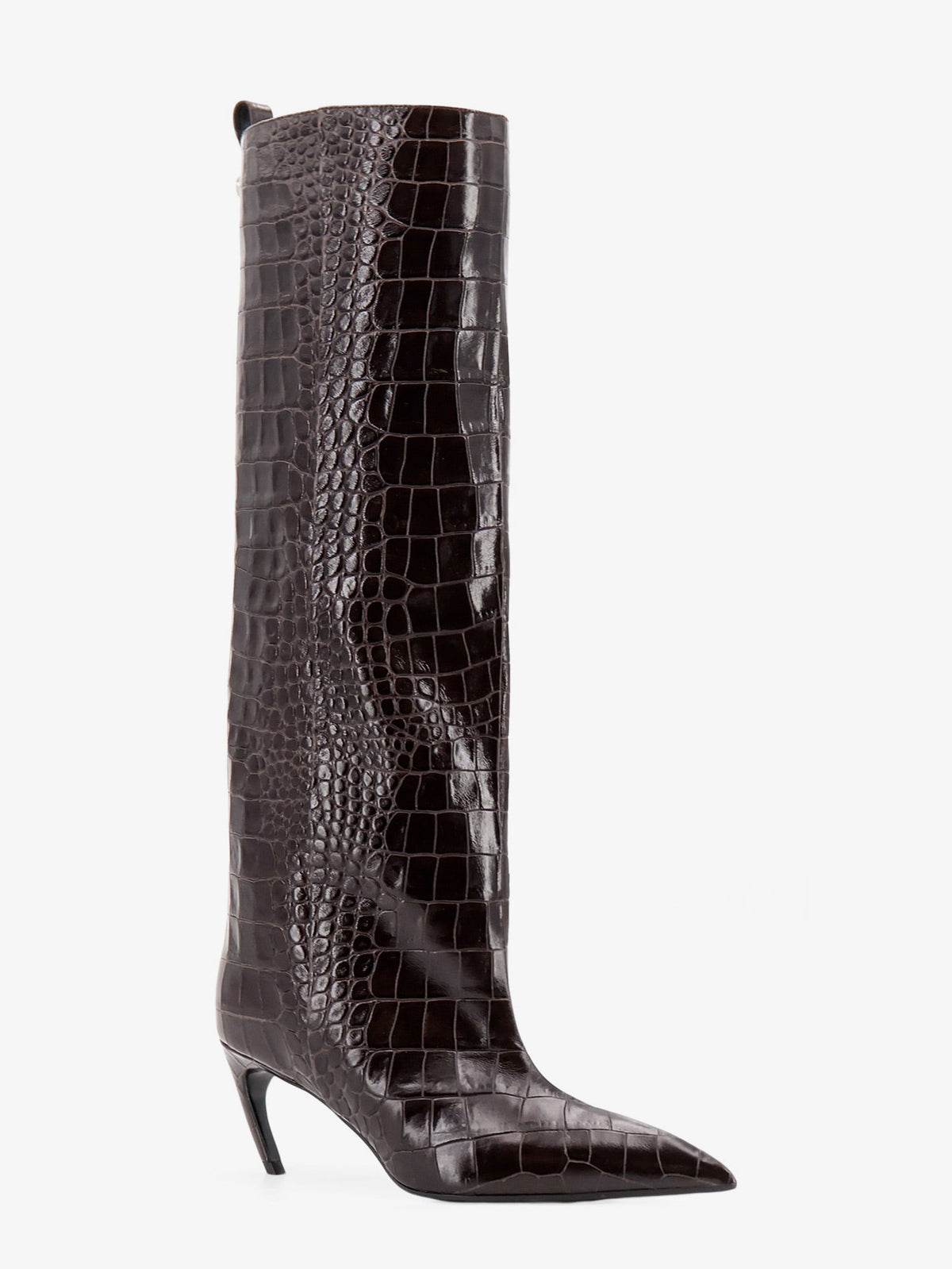 The Attico Lea boots in leather with crocodile print - Darkbrown
