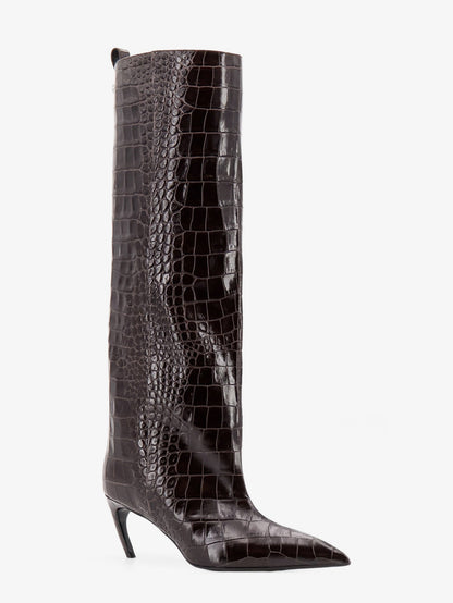 The Attico Lea boots in leather with crocodile print - Darkbrown