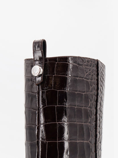 The Attico Lea boots in leather with crocodile print - Darkbrown