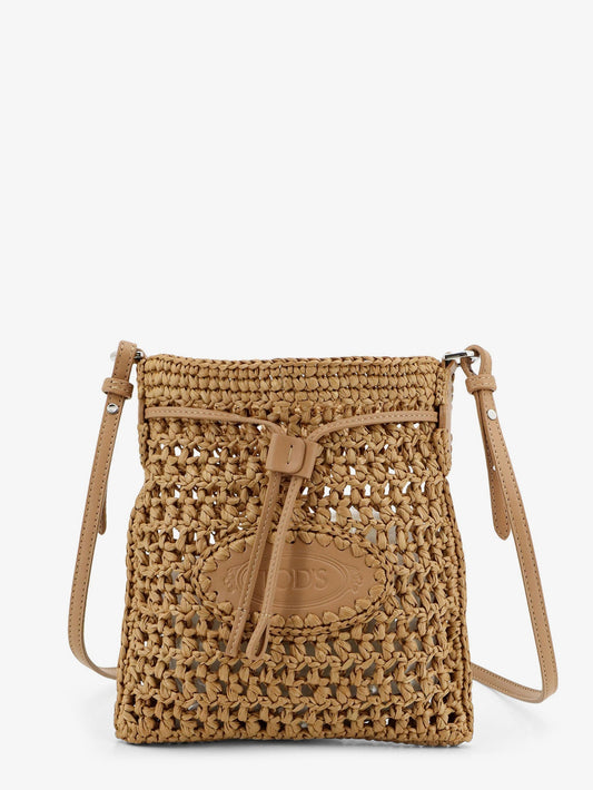 Tod'S Raffia bucket bag with crochet motif - Beige