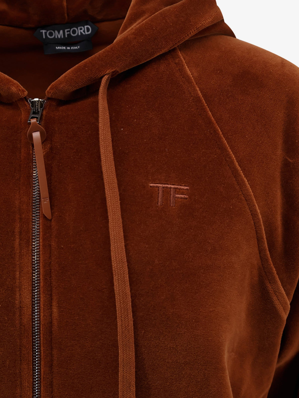 Tom Ford Velvet zip-up hoodie with tone-on-tone logo - Hazelnut