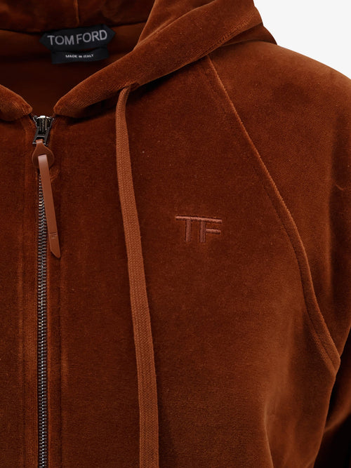 Tom Ford Velvet zip-up hoodie with tone-on-tone logo - Hazelnut