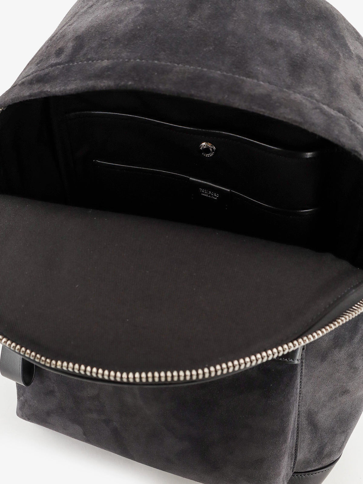 Tom Ford Suede backpack with maxi zip on the front - Charcoal Grey