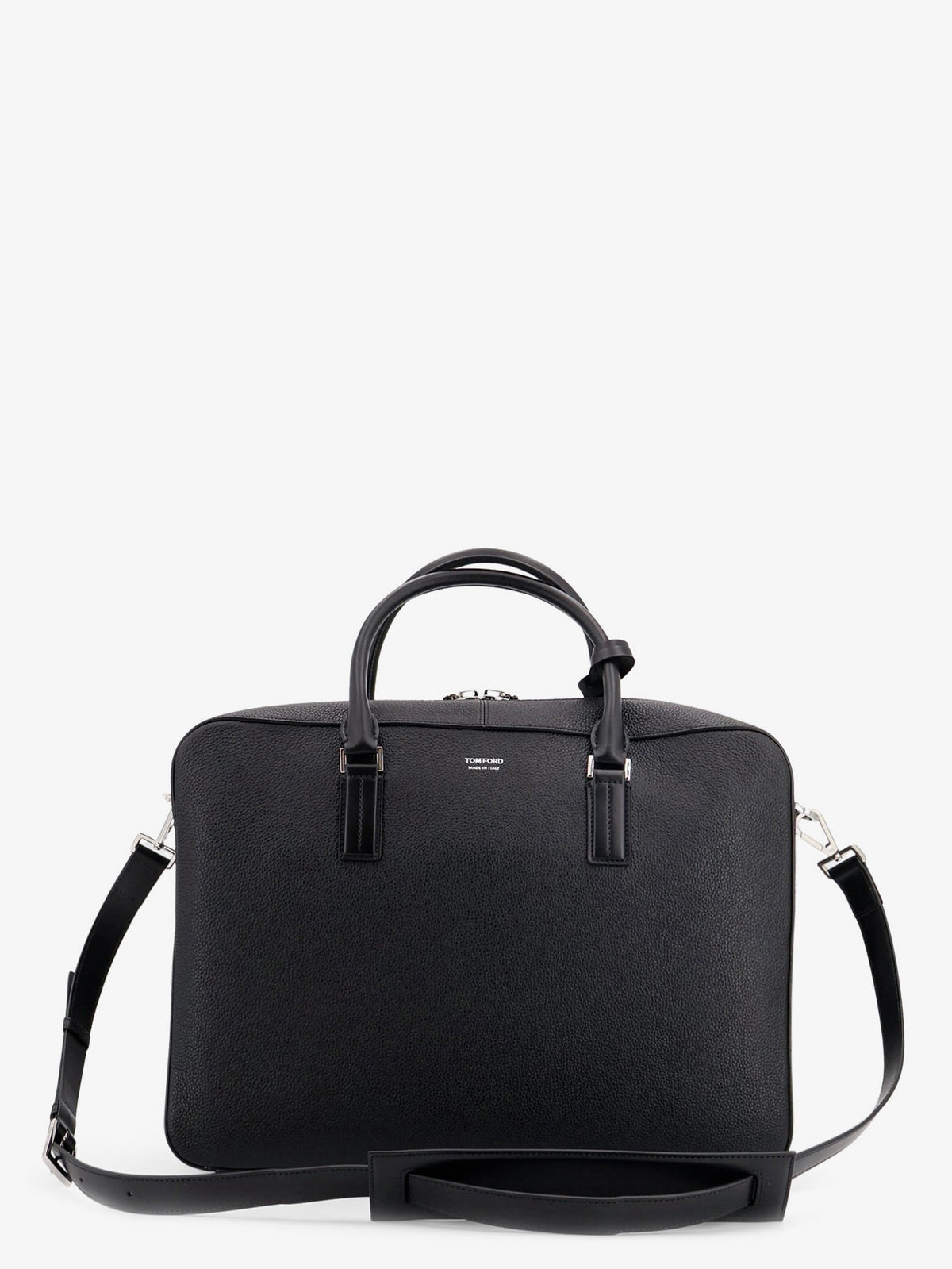 Tom Ford Leather work bag with front lettering logo - Black