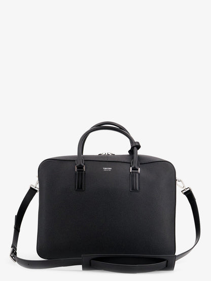 Tom Ford Leather work bag with front lettering logo - Black