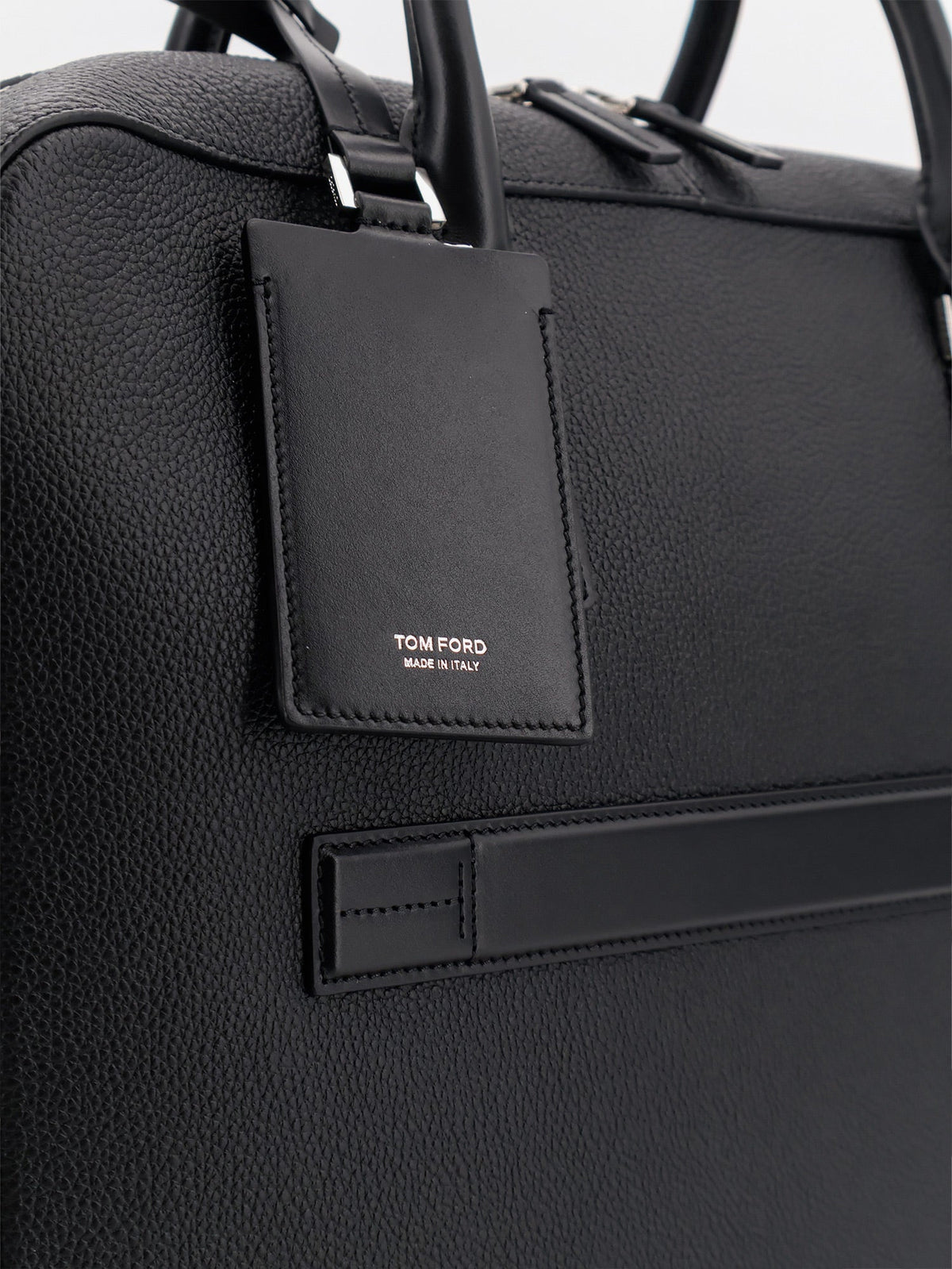 Tom Ford Leather work bag with front lettering logo - Black
