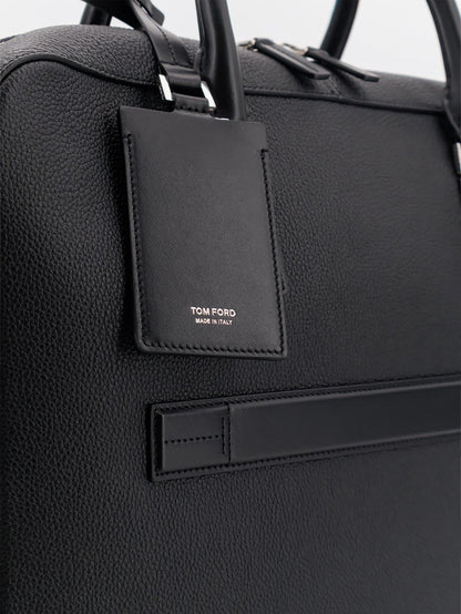 Tom Ford Leather work bag with front lettering logo - Black