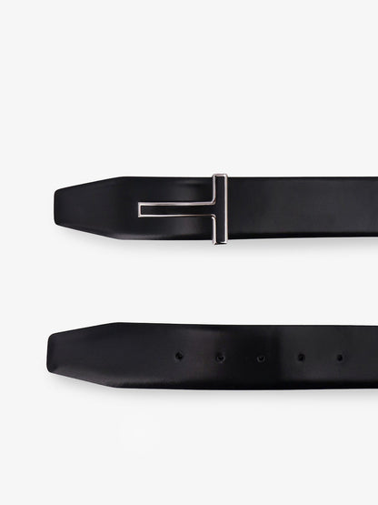 Tom Ford Leather belt with enameled logo - Black