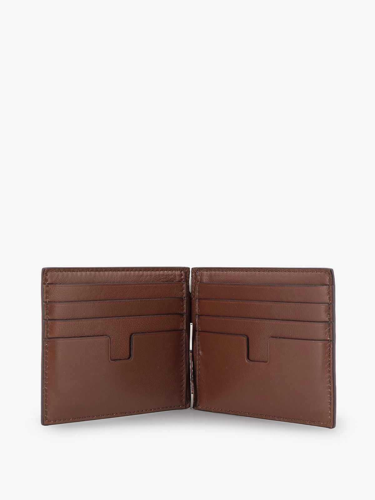Tom Ford T-Line Money Clip Leather Wallet - Caramel