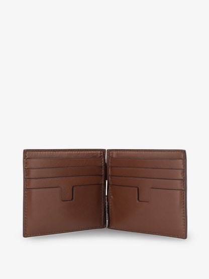 Tom Ford T-Line Money Clip Leather Wallet - Caramel