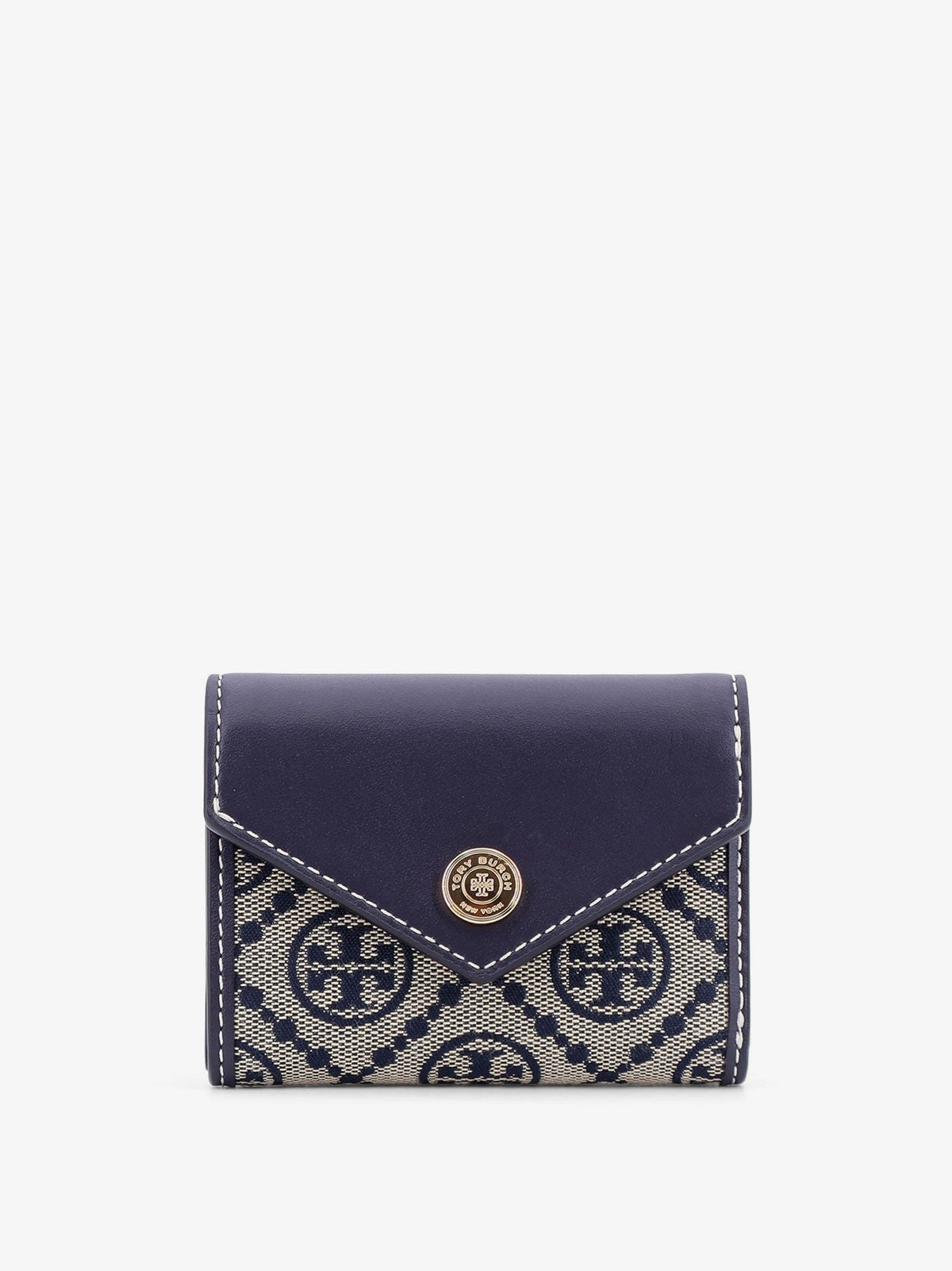 Tory Burch T Monogram Envelope leather and T monogram fabric wallet - Torynavy
