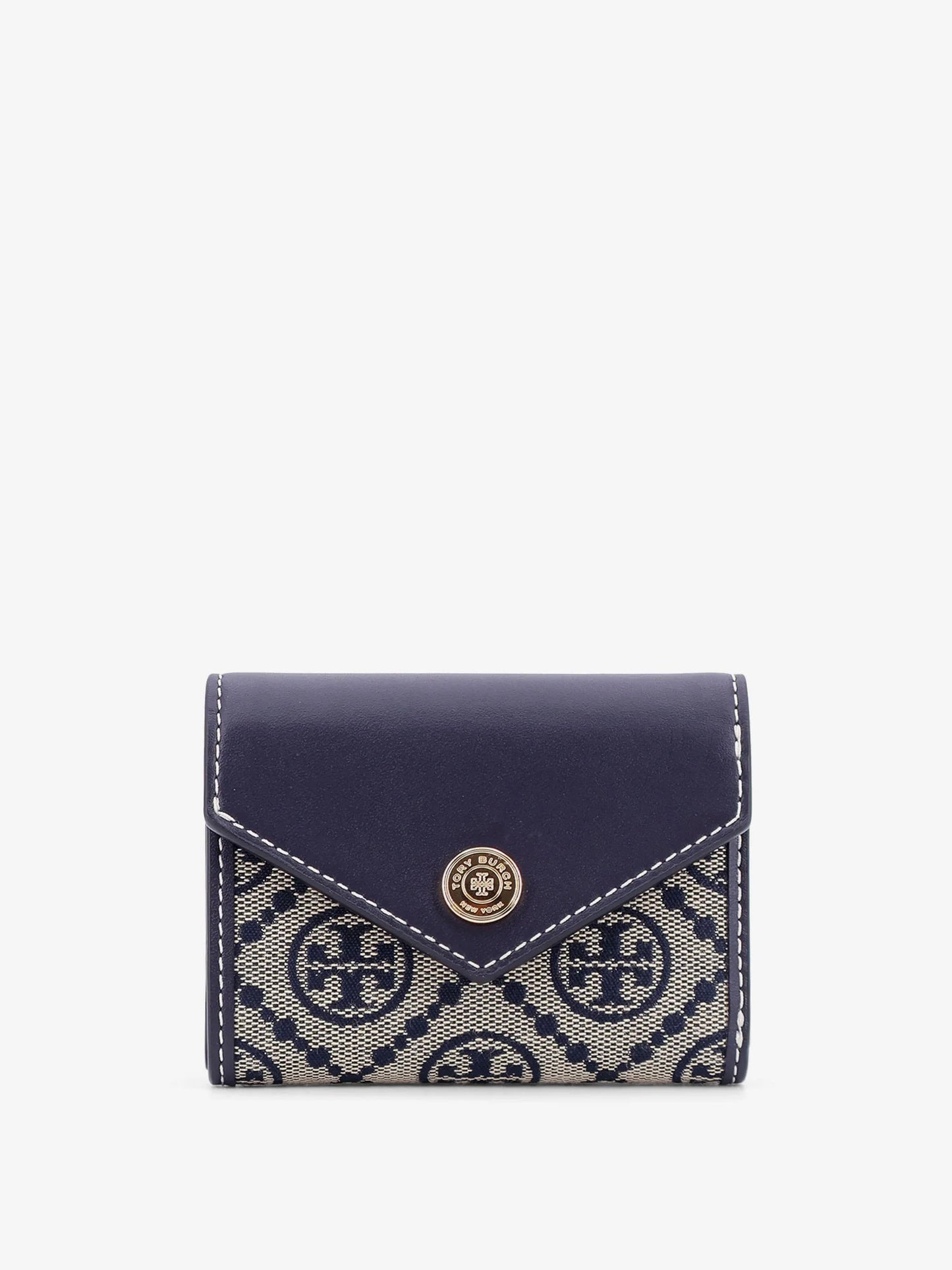 Tory Burch T Monogram Envelope Leather And T Monogram Fabric Wallet