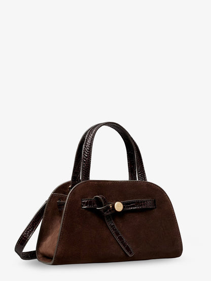 Tory Burch Romy Small suede satchel bag with shoulder strap - Darkcocoa
