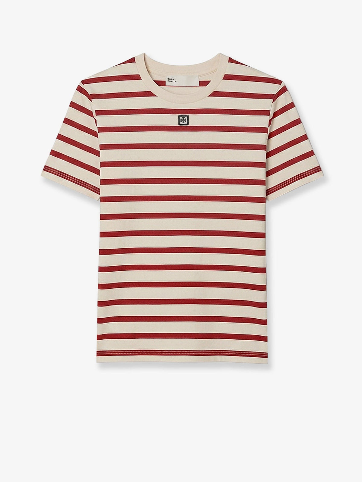 Tory Burch Cotton T-shirt with striped pattern - Lightivoryred
