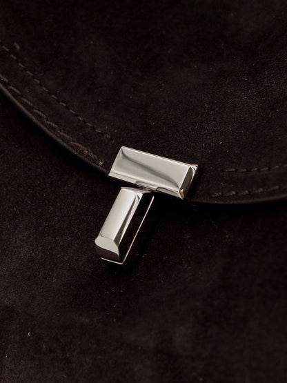 Toteme T-Lock suede handbag - Espresso