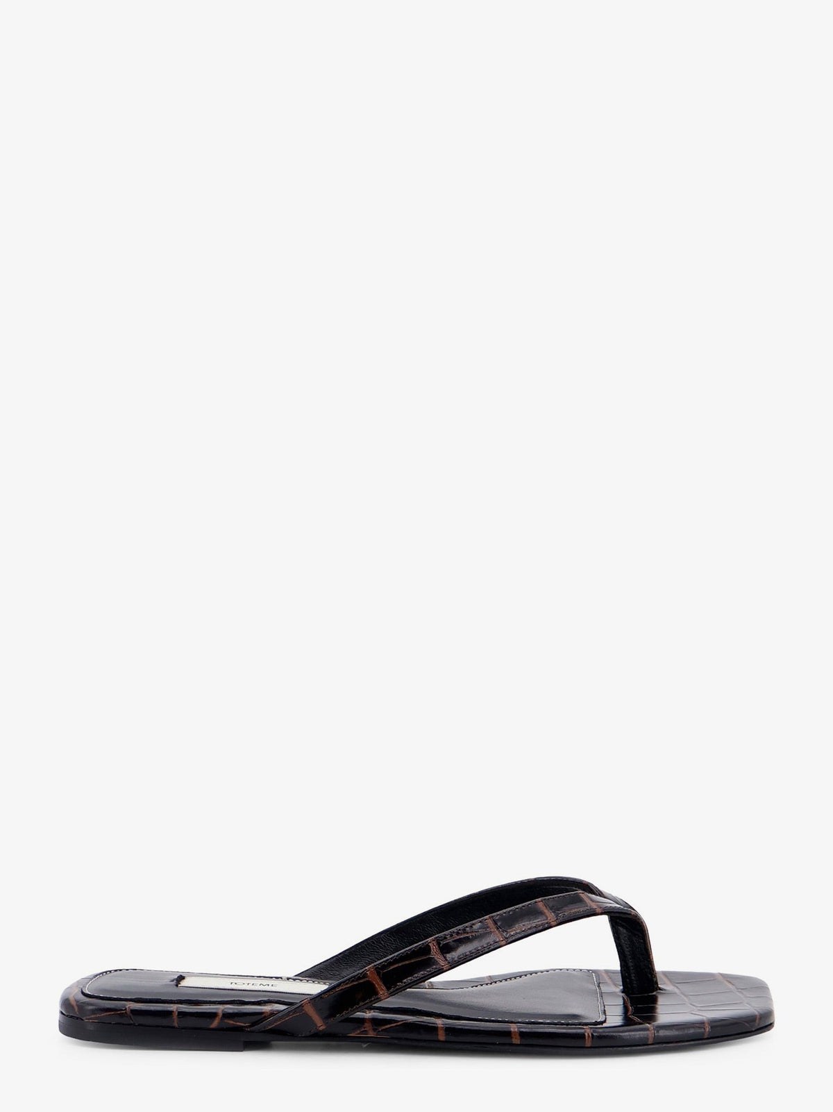 Toteme Croco-embossed leather sandals - Dark Brown