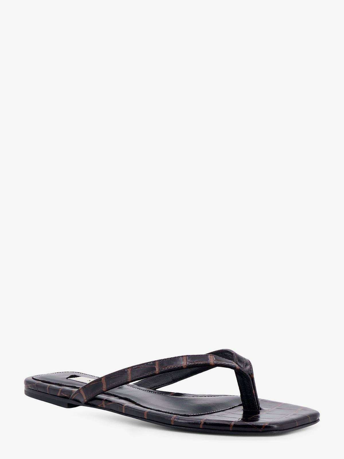 Toteme Croco-embossed leather sandals - Dark Brown
