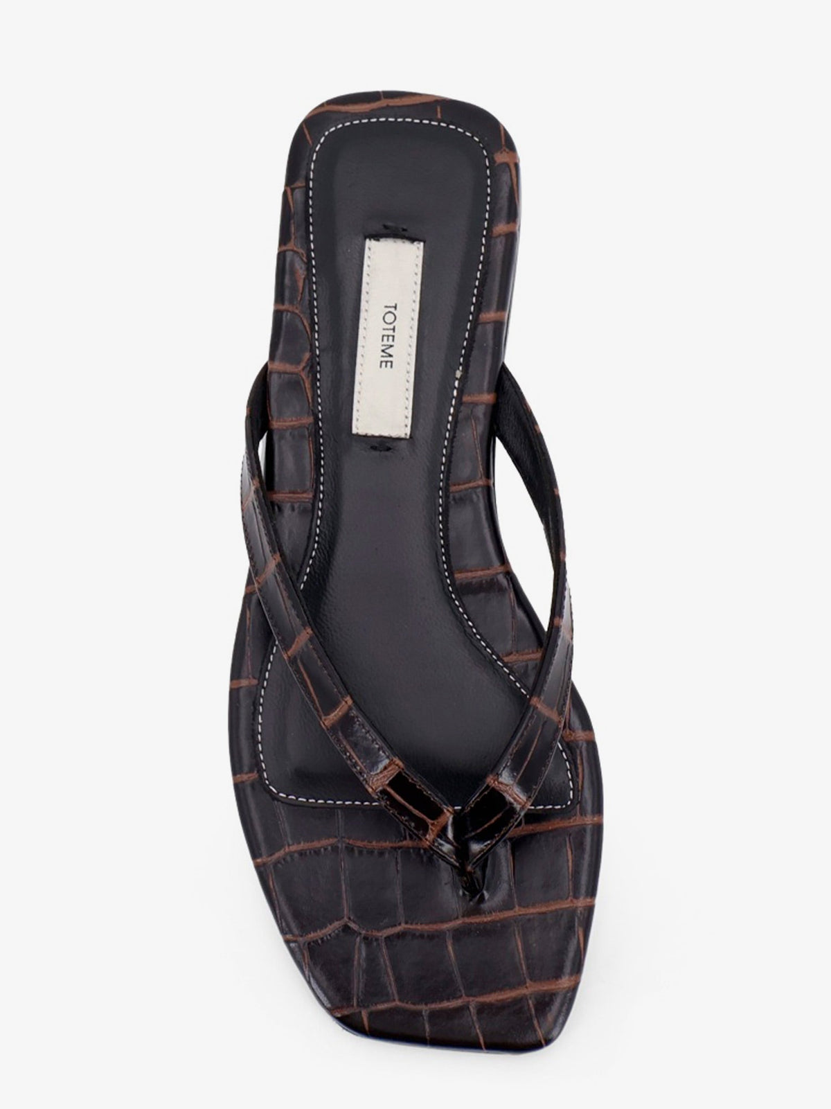 Toteme Croco-embossed leather sandals - Dark Brown