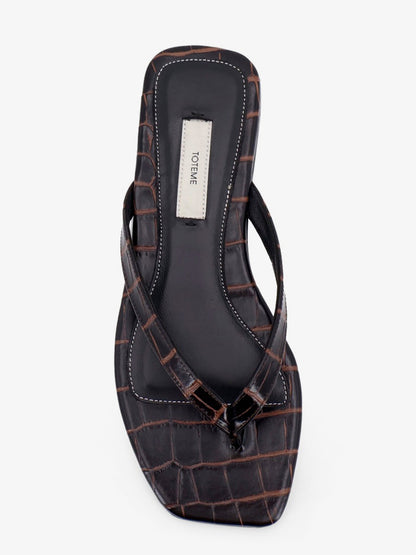 Toteme Croco-embossed leather sandals - Dark Brown