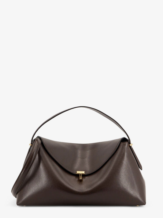 Toteme T-Lock Leather Handbag - Bark